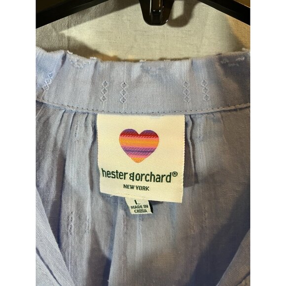 Hester & Orchard Women's Large Short Sleeve Blue Button Down Blouse - Picture 2 of 7